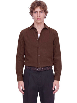 Jack & Jones Ανδρικό Πουκάμισο Κοτλέ Μακρυμάνικο Bitter Chocolate 12301141