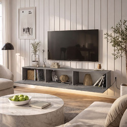 Έπιπλο τηλεόρασης επιτοίχιο Damla με LED χρώμα γκρι σκυροδέματος 180x29,5x29,5εκ