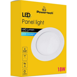 POWERTECH LED panel PT-1270 χωνευτό, 18W, Φ22cm, 4000K, 1440lm, λευκό