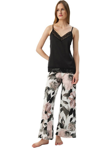 Minerva TOP SATIN SOLID Γυναικεία Μπλούζα Πυζάμας Μαύρη 90-53563