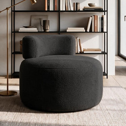 Wing Chair Ellipse Dark Grey Fabric: Soft Textured Knitted Polyester 75x75x66 cm