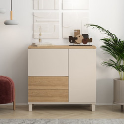 Multi Purpose Cabinet Mood - MD4-CS Sand, Oak Melamine Coated Particle Board 87.2x35x82.4 cm