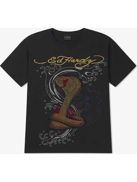 ED HARDY Men Diamante Serpent Regular T-shirt - BLACK - ED6275