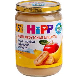 Hipp Βιολογική Φρουτόκρεμα Μήλο Μπανάνα & Μπισκότο 5m+ Χωρίς Ζάχαρη 190gr