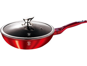Berlinger Haus Burgundy Metallic Line BH-1265 Wok Αλουμινίου Αντικολλητικό Μαρμάρινη Επίστρωση με Καπάκι 28cm