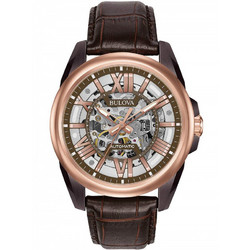Bulova Sutton Ανδρικό Ρολόι Αυτόματο με Καφέ Δερμάτινο Λουράκι 98A165