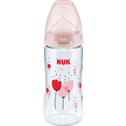 Nuk First Choice+ Πλαστικό Μπιμπερό με Θηλή Σιλικόνης κατά των Κολικών 6-18m Flowers Pink 300ml