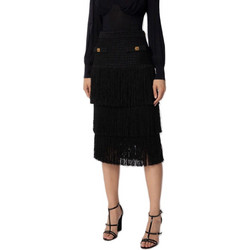 Elisabetta Franchi Μίντι Φούστα Υφασμάτινη Ψηλόμεση Πλισέ Μαύρη GO02937E2-110