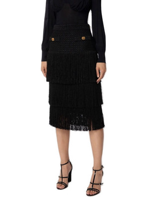 Elisabetta Franchi Μίντι Φούστα Υφασμάτινη Ψηλόμεση Πλισέ Μαύρη GO02937E2-110