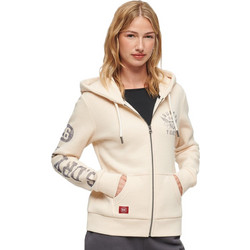 Superdry Γυναικεία Ζακέτα Φούτερ Μακριά με Κουκούλα και Φερμουάρ Μπεζ W2011986A-1LG