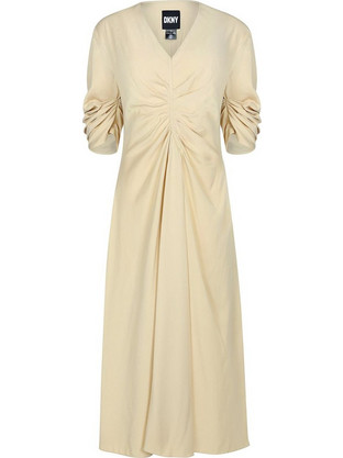 DKNY Midi Καλοκαιρινό Βραδινό Φόρεμα Εκρού D2A4BIAM-OAT