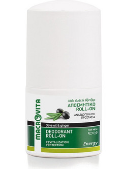 Macrovita Energy Olive Oil & Ginger Φυσικό Ανδρικό Αποσμητικό Roll On 24h Χωρίς Αλουμίνιο 50ml
