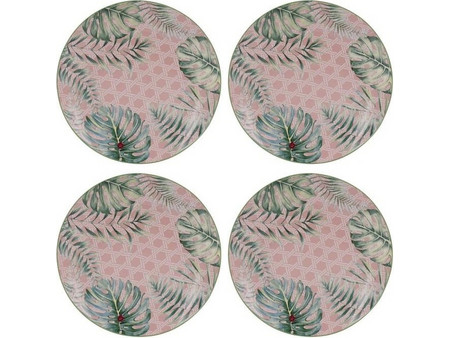 Artekko Πιάτα Ρηχά Πήλινα Tropical Πράσινα Ροζ 20cm 4τμχ