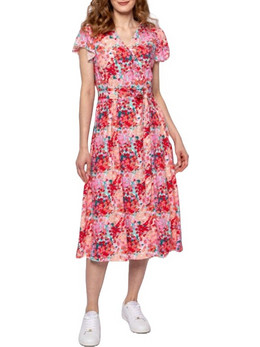 Heavy Tools Viro Midi Καλοκαιρινό Καθημερινό Φόρεμα Floral Ροζ S24464
