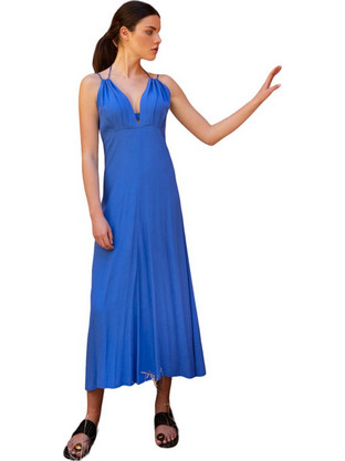 AGGEL Midi Καλοκαιρινό Βραδινό Φόρεμα Royal Blue SS43065KF-1073