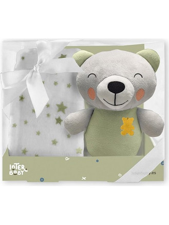 Interbaby Bear Κουβέρτα Αγκαλιάς Fleece με Λούτρινο 80x110 Πράσινη