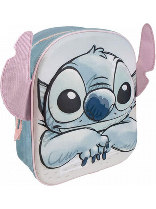 Logigraf Disney Stitch με 3D Ροζ Αυτιά Σχολική Τσάντα Πλάτης Νηπιαγωγείου Γαλάζια Ροζ 2100005076