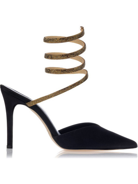 Sante Γόβες Suede με Τακούνι Στιλέτο Λουράκι & Στρας Μαύρες 23-581-20