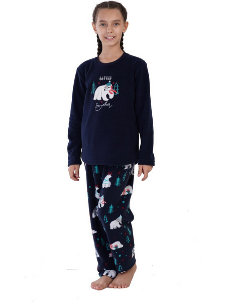 Vienetta Secret Παιδική Πιτζάμα Fleece Χειμωνιάτικη Navy Μπλε 305009
