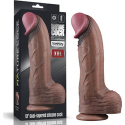 Lovetoy Dual Layered XXL 13" Ρεαλιστικό Dildo με Βεντούζα & Όρχεις 33cm Καφέ