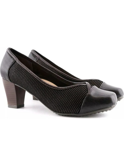 B-Soft Ανατομικές Γόβες Λουστρίνι με Χοντρό Ψηλό Τακούνι Σοκολατί 74-1747