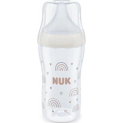 Nuk Perfect Match Rainbow Πλαστικό Μπιμπερό με Θηλή Σιλικόνης κατά των Κολικών 3+ Μηνών Beige 260ml