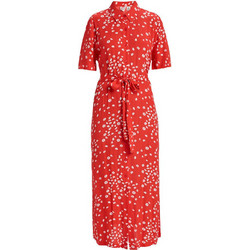 Roxy Island Escape Midi Καλοκαιρινό Καθημερινό Φόρεμα Floral Σεμιζιέ Κόκκινο ERJWD03865