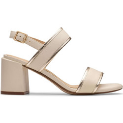 Clarks Ezoria Γυναικεία Πέδιλα Δερμάτινα Εκρού με Χοντρό Ψηλό Τακούνι 26181301