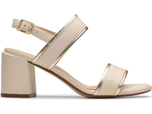 Clarks Ezoria Γυναικεία Πέδιλα Δερμάτινα Εκρού με Χοντρό Ψηλό Τακούνι 26181301