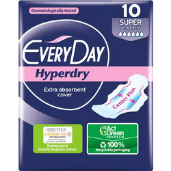 EveryDay Hyperdry Super Ultra Plus Σερβιέτες με Φτερά για Αυξημένη Ροή 6 Σταγόνες 10τμχ
