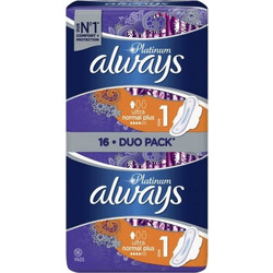 Always Platinum Ultra Normal Plus Μέγεθος 1 Σερβιέτες με Φτερά για Κανονική Ροή 4 Σταγόνες 16τμχ