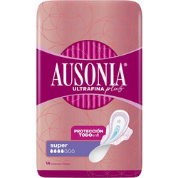 Ausonia Plus Super Σερβιέτες με Φτερά για Αυξημένη Ροή 4 Σταγόνες 14τμχ