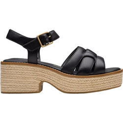 Clarks Γυναικεία Πέδιλα Δερμάτινα Μαύρα με Χοντρό Χαμηλό Τακούνι 26181247