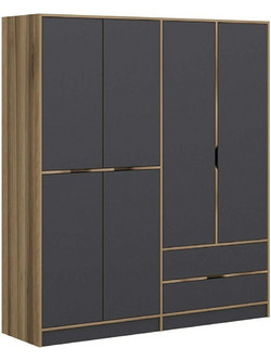 Hanah Home Τετράφυλλη Ντουλάπα Ρούχων Elina Ανθρακί 185x52x208cm 506MNR2482