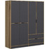 Hanah Home Τετράφυλλη Ντουλάπα Ρούχων Elina Ανθρακί 185x52x208cm 506MNR2482