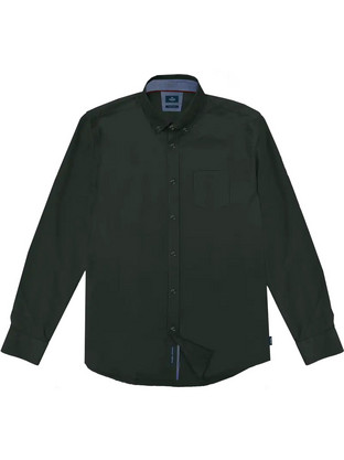 Double Ανδρικό Πουκάμισο Βαμβακερό Μακρυμάνικο Slim Fit Κυπαρισσί GS-5015