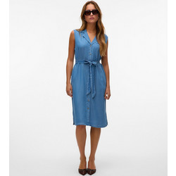 Vero Moda Midi Καλοκαιρινό Καθημερινό Φόρεμα Σεμιζιέ Μπλε 10304888