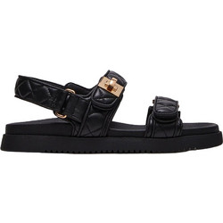 Steve Madden Mona-Q Δερμάτινα Γυναικεία Σανδάλια Μαύρα SM11003792-055