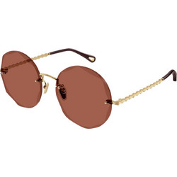 Chloe CH0254S 002 Γυναικεία Γυαλιά Ηλίου Στρογγυλά Μεταλλικά Χρυσά με Καφέ Φακό