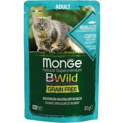 Monge Bwild Grain Free Adult Codfish with Shrimps & Vegetables in Gravy 85gr