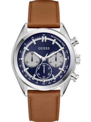 Guess Dawson Ανδρικό Ρολόι Χρονογράφος με Καφέ Δερμάτινο Λουράκι GW0972G1