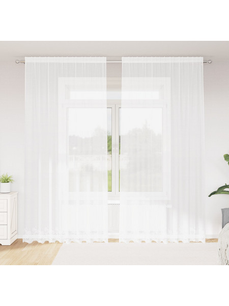 vidaXL Κουρτίνα Παραθύρου Floral με Τούνελ & Δαντέλα 200x280 4107772 Λευκή