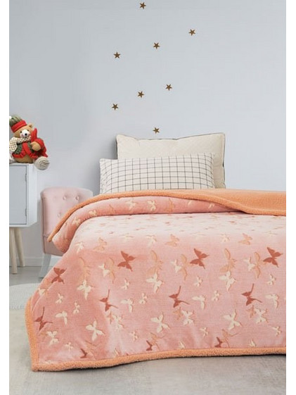 Palamaiki Παιδική Κουβέρτα Fleece Farfalla 2 Φωσφοριζέ 160x220 Σομόν