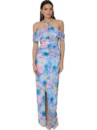 Mind Matter Ambrosia Maxi Καλοκαιρινό Φόρεμα για Γάμο / Βάπτιση Γαλάζιο MML25-01-07-037