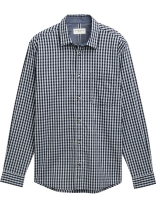 Tom Tailor Ανδρικό Πουκάμισο Βαμβακερό Καρό Μακρυμάνικο Κανονική Γραμμή Navy Μπλε 1047321-38463