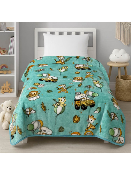 Astron Παιδική Κουβέρτα Βελουτέ Happy Zoo 150x220 Τιρκουάζ