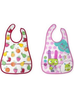 Interbaby 282 Σετ Αδιάβροχες Σαλιάρες Πλαστικές με Αυτοκόλλητο & Τσέπη Φούξια Λιλά 2τμχ