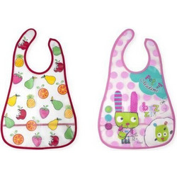 Interbaby 282 Σετ Αδιάβροχες Σαλιάρες Πλαστικές με Αυτοκόλλητο & Τσέπη Φούξια Λιλά 2τμχ