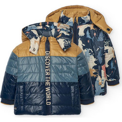 Boboli Παιδικό Μπουφάν Χειμωνιάτικο Puffer Navy Μπλε Κίτρινο 302173-2440