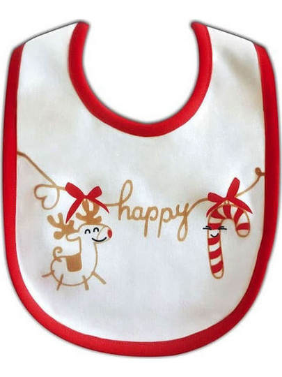 Chicco Xmas Edition Σαλιάρα από 100% Βαμβάκι με Αυτοκόλλητο Λευκή Κόκκινη